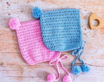 Crochet Baby Bonnet Pattern, Pixie Hat with Video Tutorial (PDF Instant Download)