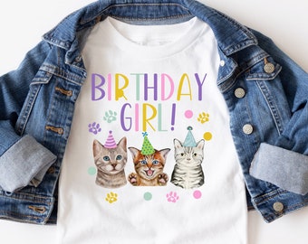 Cat Shirt Cat Birthday Girl TShirts Kitty Cat Birthday Party Animal Let's Pawty Kitty Girl Birthday Shirt Kitten Birthday T-Shirt Cat Party