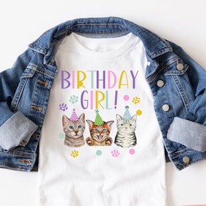 Cat Shirt Cat Birthday Girl TShirts Kitty Cat Birthday Party Animal Let&#39;s Pawty Kitty Girl Birthday Shirt Kitten Birthday T-Shirt Cat Party
