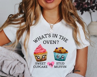 Cupcake or Stud Muffin Gender Reveal Shirt Team Girl Team Boy Gender Reveal TShirt What's in the Oven Matching Family Gender Reveal T-Shirt