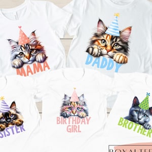 Cat Birthday Shirt Cat Theme Birthday TShirts Kitty Cat Birthday Party Animal Let&#39;s Pawty Girl Birthday Shirt Kitten Birthday T-Shirt Cat