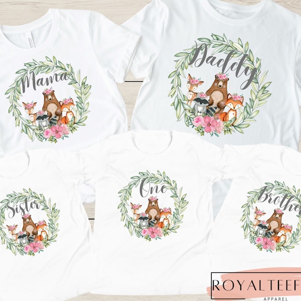 Girl Woodland 1st Birthday Shirt Woodland Birthday TShirt Floral Woodland Birthday T-Shirt Wild One Floral Animal Birthday First Birthday