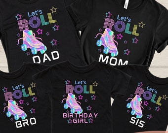 Skate Party Birthday Roller Skate Birthday TShirt Roller Skating Birthday Shirt Retro Neon Light Neon Glow Birthday T-Shirt Lets Roll Shirt