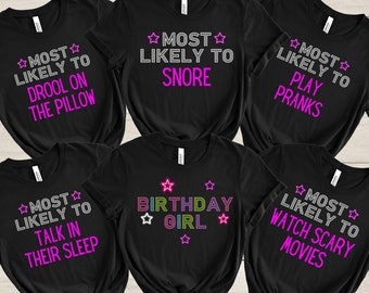 Sleepover Birthday Slumber Party Birthday Shirt Sleepover Party TShirt Pajama Party T-Shirt Neon Glow Sleepover Party Shirt Girls Birthday