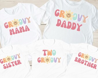 Two Groovy Birthday Shirt 2nd Birthday Outfit Groovy Birthday TShirt Hippie Retro Birthday T-Shirt Matching Family Groovy Shirt Groovy Two