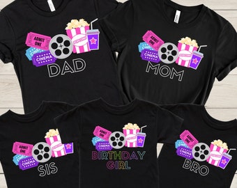 Movie Birthday Shirt Cinema Party TShirt Movie Party Birthday T-Shirt Backyard Movie Party Cinema Birthday Movie Night Girl Birthday Shirt