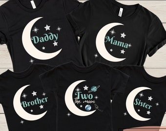 Two the Moon 2nd Birthday Shirt Two the Moon Boy Birthday TShirt Space Birthday T-Shirt Outer Space Birthday Shirt Matching Family Birthday