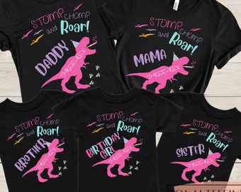 Three-Rex Dinosaur Birthday Girl Dino Birthday T-Shirt T-Rex Birthday TShirt Third Birthday Shirt Pink Dinosaur Girl Dinosaur Birthday Shirt