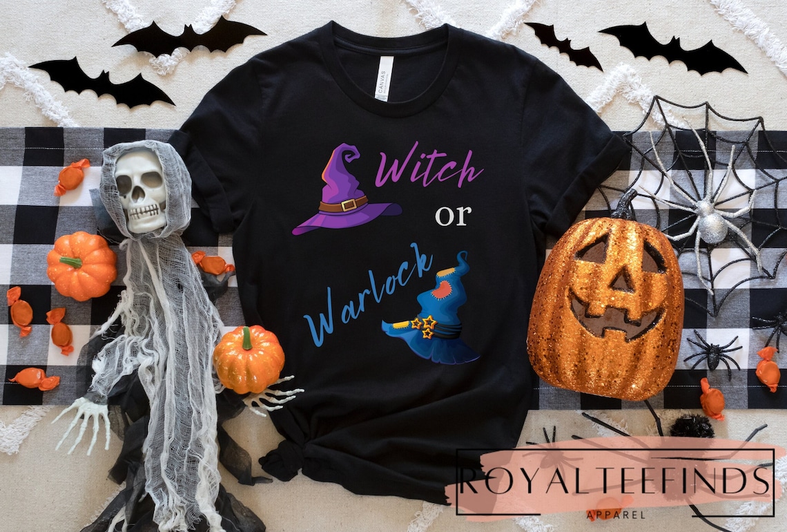 Halloween Gender Reveal Shirt Witch or Warlock Gender Reveal T-Shirt He or She TShirt Witch Gender Reveal Halloween Pregnancy Announcement image 1