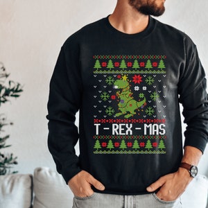 T-Rex Christmas Sweater, Dinosaur Christmas Sweater, Dad Dinosaur Gift, Ugly Christmas Sweater, Unisex Christmas Sweater, Mom Dinosaur Gift