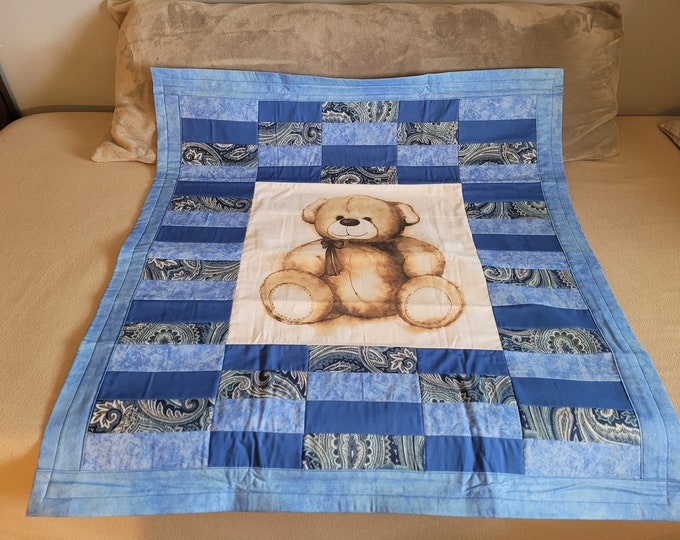 Hand Made Blue Teddy Bear Baby Quilt Child's Quilt Etsy