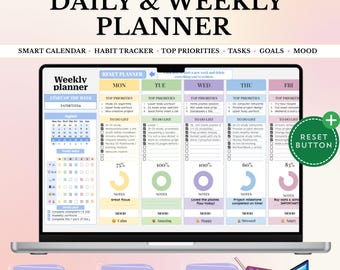 Google Sheets Weekly Planner Spreadsheet | Daily Schedule & Habit Tracker | Aesthetic ADHD Friendly Life Planner | Mood tracker