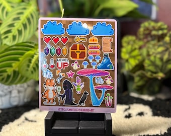 8 Bit Retro Gaming Sticker Sheet: Pixel Art Stickers