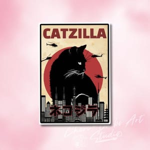 Catzilla Sticker, Funny Monster Cat, Black Cat Energy, Lover Sticker, Pet Parent, Cat Mom, Cat Dad, Cat Lady Decal, for Water Bottles