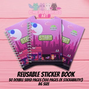 Reusable Sticker Book, 4 x 6 inches, Retro Gamer Pixel Art Design, Neurodivergent Gifts, Sticker Collection Organizer, Commitment Free
