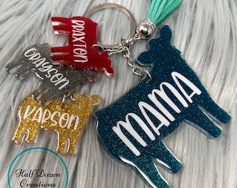 Llavero personalizable de mamá vaca, nombre familiar personalizado, regalo para mamá