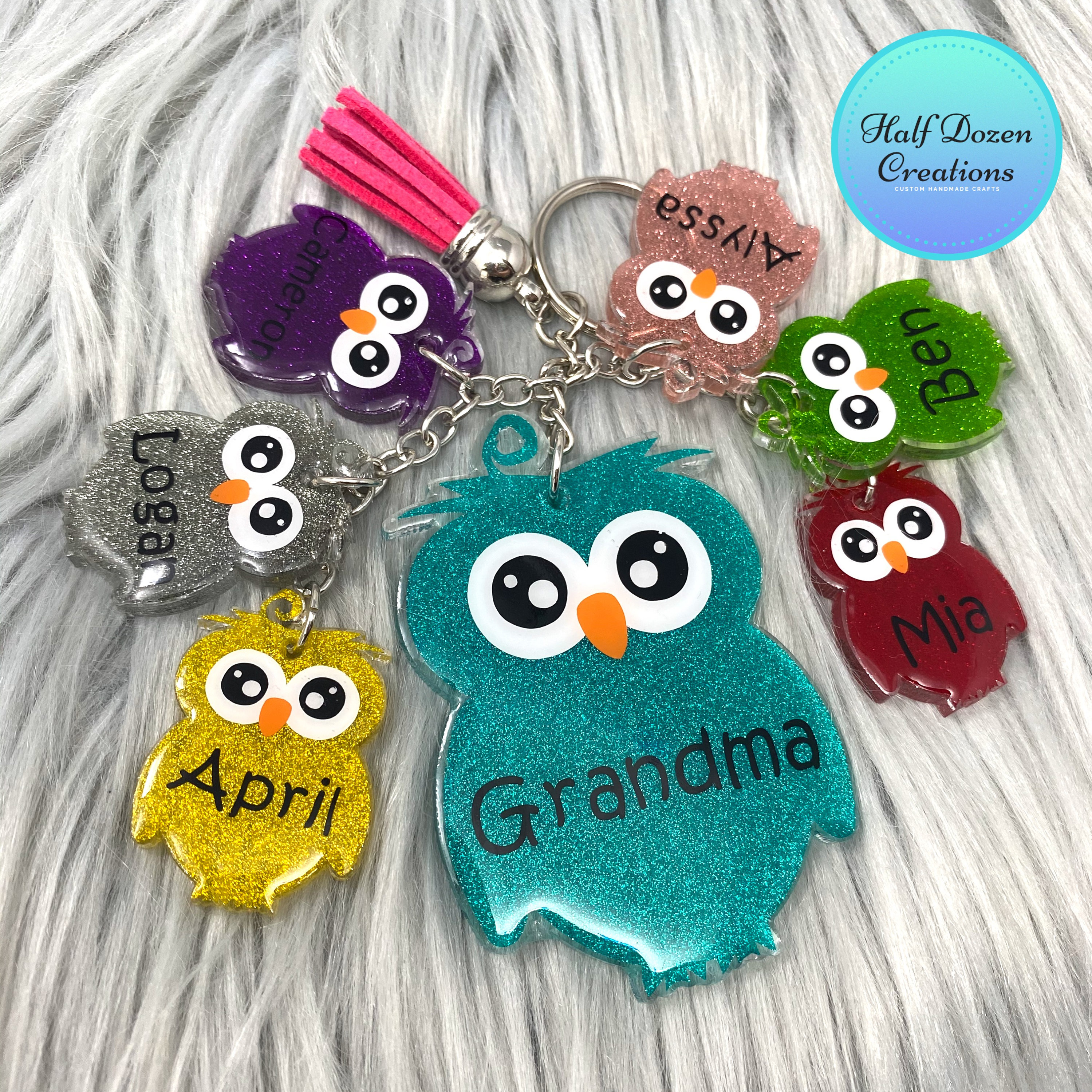Mama Owl Keychain, Mom Keychain, Family Keychain, Custom Keychain, Purse Accessory, Bag Accessory, C