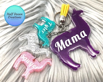 Llavero de mamá llama, dijes de oso familiar personalizados