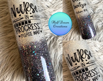 Vaso con purpurina personalizado para enfermeras en proceso, regalo de CNA personalizado