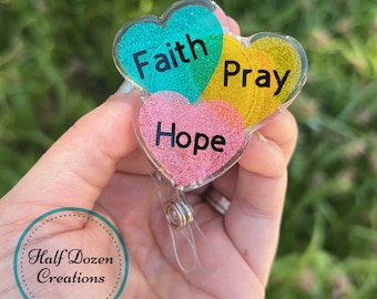 Carrete de insignia con corazón de fe, oración y esperanza, insignia de identificación de enfermera, colores personalizados