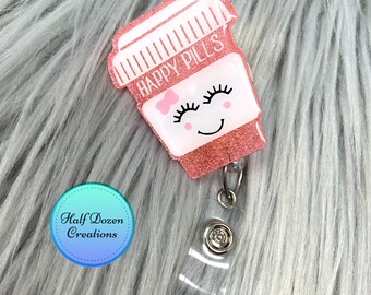 Pill Bottle Badge Reel, Glitter Nurse ID Badge, Alligator Clip