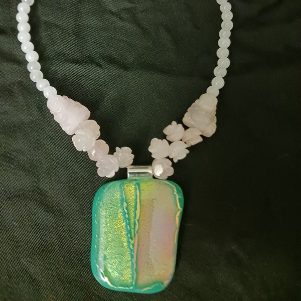 Beaded Necklace with Fused Glass Pendant