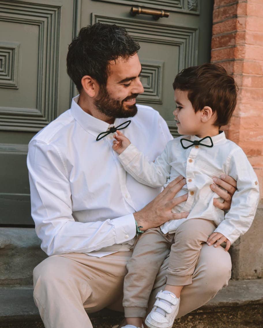 Nœud papillon père et fils en tricot beige - La Cravate Rouge