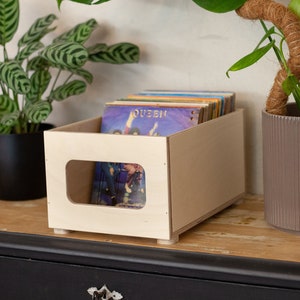 Boîte de rangement pour disques vinyles de 7 pouces : caisse de présentation en bouleau de la Baltique