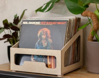 Handgemaakte opberger voor vinylplaten van Baltische berken: minimalistische albumkrat