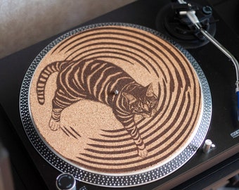 Spinning Cat Cork Slipmat: Optische Täuschung Plattenspieler Matte