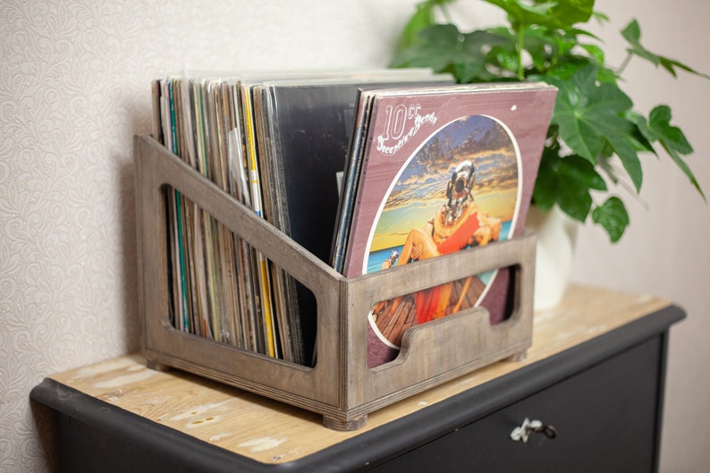 Handmade Vinyl record storage box made from wood. Records Storage for 12 inch vinyl records.