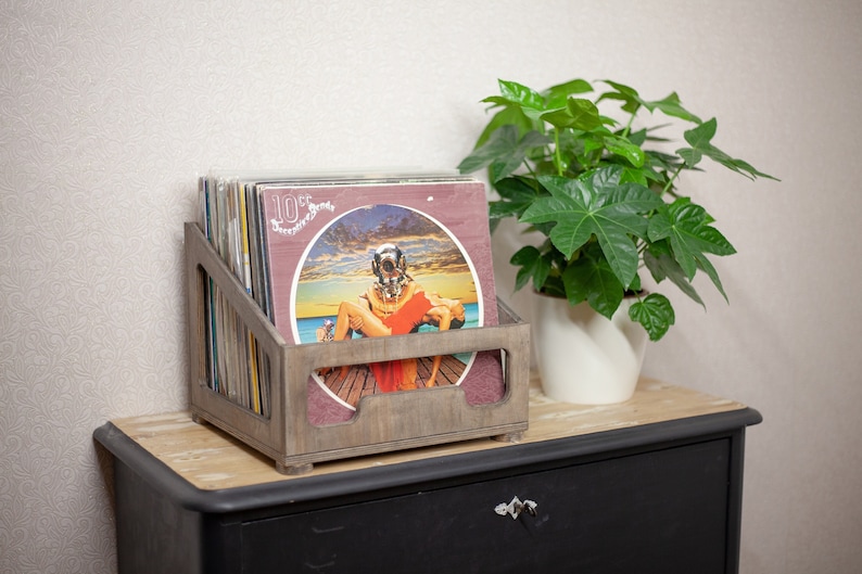 Handmade Vinyl record storage box made from wood. Records Storage for 12 inch vinyl records.