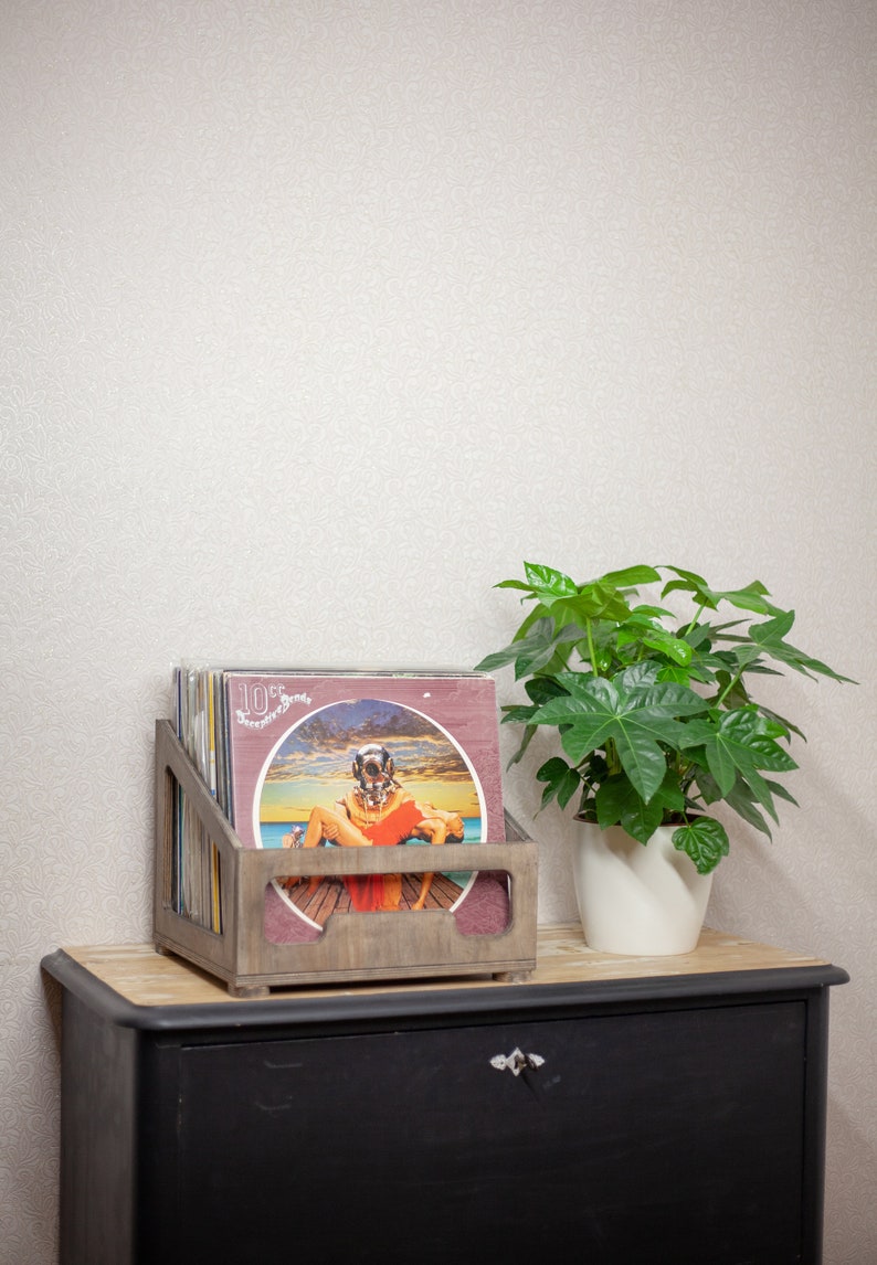 Handmade Vinyl record storage box made from wood. Records Storage for 12 inch vinyl records.
