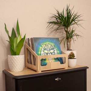 Handmade Vinyl record storage box made from wood. Records Storage for 12 inch vinyl records.