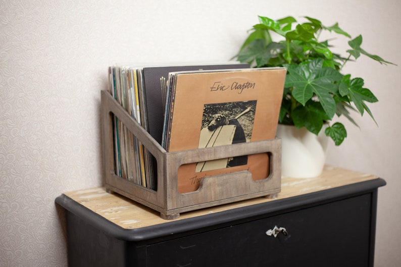 Handmade Vinyl record storage box made from wood. Records Storage for 12 inch vinyl records.