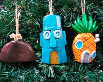 3-teiliger SpongeBob Weihnachtsschmuck! Handarbeit!