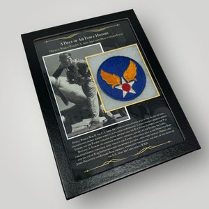 RARE! Original WWII U.S. Army Air Corps Pilot 1941-1945 Uniform Patch with Unique Military Gift History Display Case (C.O.A. Included)