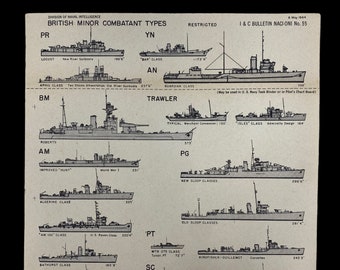1945 年第二次世界大戦イギリス戦艦海軍識別ポスター（C.O.A. 付き