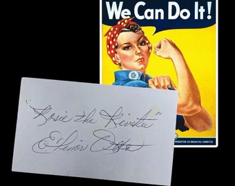 Original WWII "Rosie the Riveter" Elinor Otto Autographed Historical Card (C.O.A. Included)