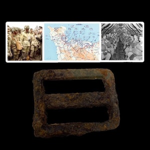 RARE! Original WWII 1944 D-Day Airborne Paratrooper Buckle Operation Overlord Drop Zone Recovered Sainte-Mère-Église, Normandy (C.O.A.)