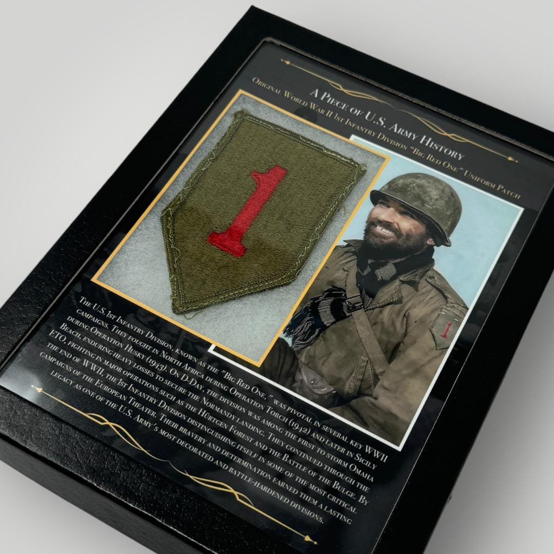 WWII 1st Infantry Division Patch Display - D-day Omaha Beach Relic