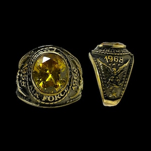 RARE! Original 1968 U.S. Air Force 10K Solid Gold USAF Pilot Theater Ring Yellow Gemstone Wearable History Collection Vintage Gift with COA