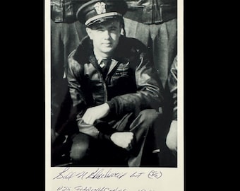 Autographed WWII USS Guadalcanal Photo: Lt. Bill Blackwell Signed 4x6 (C.O.A)