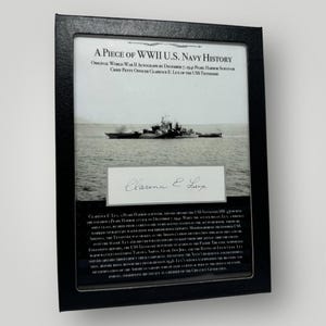 Rare! Original WWII USS Tennessee U.S. Navy Historical Autograph Clarence Lux Signed Military History Gift Large Display Case (with C.O.A.)