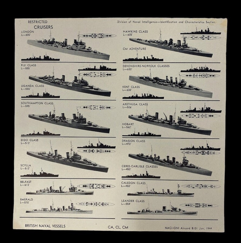 Original WWII 1944 U.S. Navy Ship Recognition Chart Historical Etsy