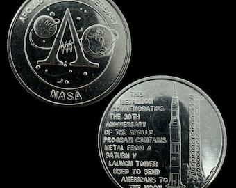 RARE! Original 1969 Apollo 11 Medallion Made From Metal of &quot;Saturn V Launch Tower&quot; John F. Kennedy Space Center Lunar History (with C.O.A.)