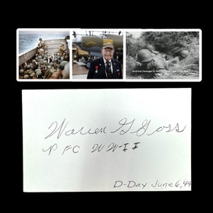 SELTEN! Original WWII D-Day 6.Juni 1944 Utah Beach U.S. Army veteran PFC. Warren Goss signierte und beschriftete Karte (C.O.A. inklusive)