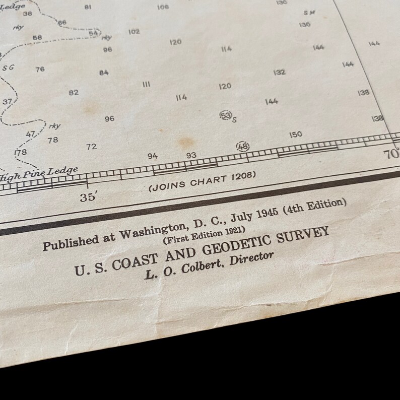 1948 Massachusetts Bay Nautical Map: Antique Ocean Depth Chart - Etsy