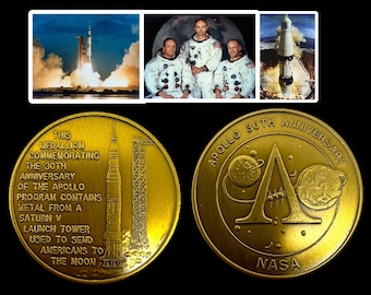 RARE! Original 1969 Apollo 11 Medallion Made From Metal of &quot;Saturn V Launch Tower&quot; John F. Kennedy Space Center Lunar History (with C.O.A.)