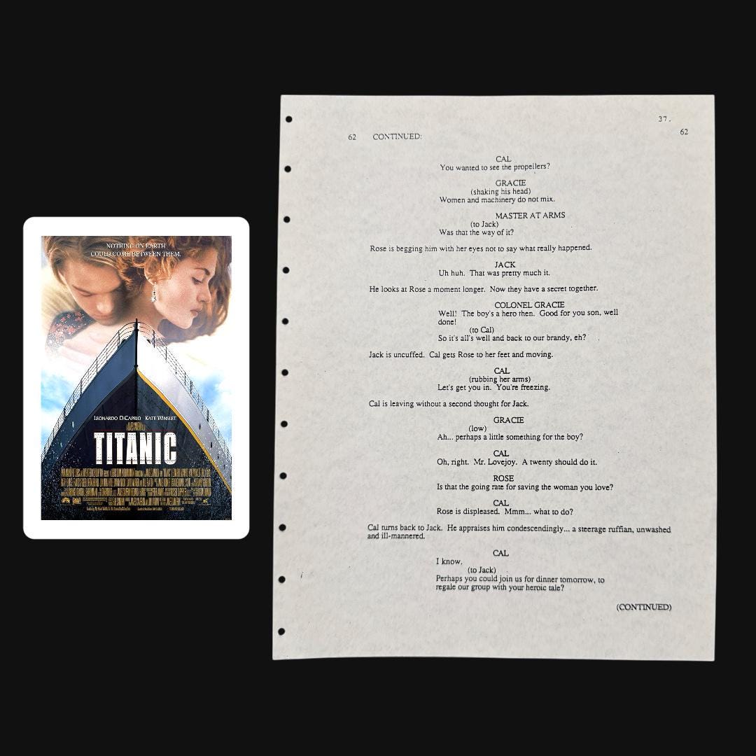 Titanic Script Example Original Titanic Movie Script Page: Leonardo Dicaprio, 1996 (C.O.A.) - Etsy
